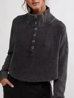 Free People So Fly Henley in Black/ Grey